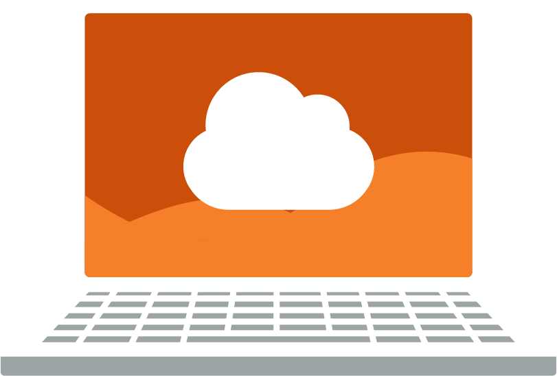 Graphic icon of a laptop computer with a cloud on the screen