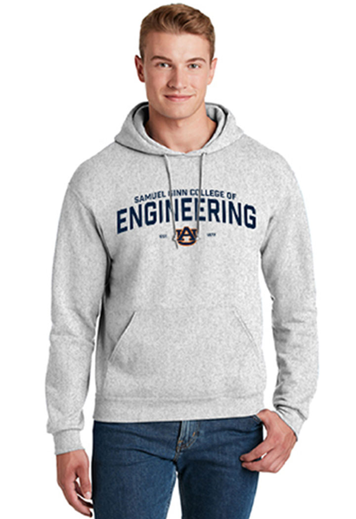 A man stands in the described hoodie