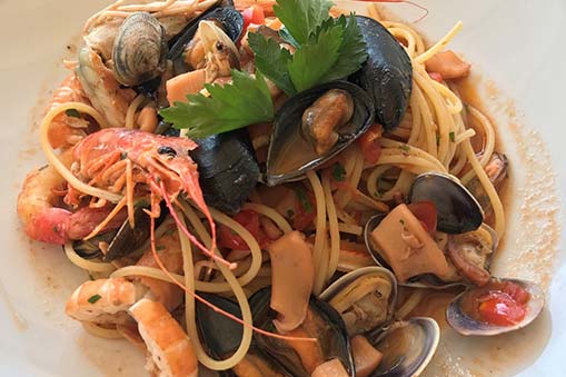 A seafood pasta dish
