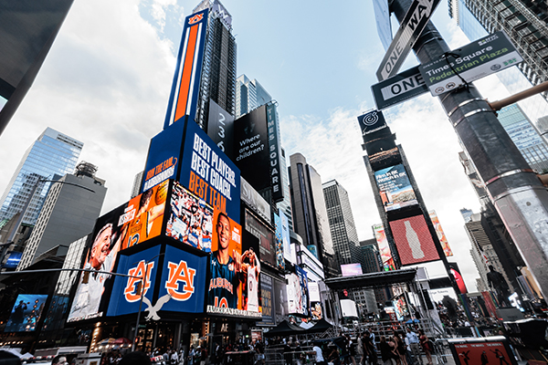 Auburn basketball signage in Times Square