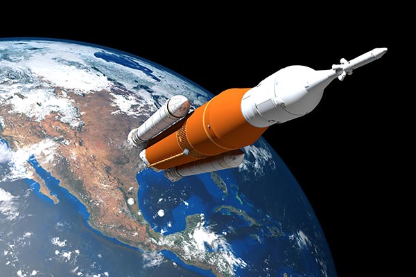 A rocket is shown from Earth's orbit