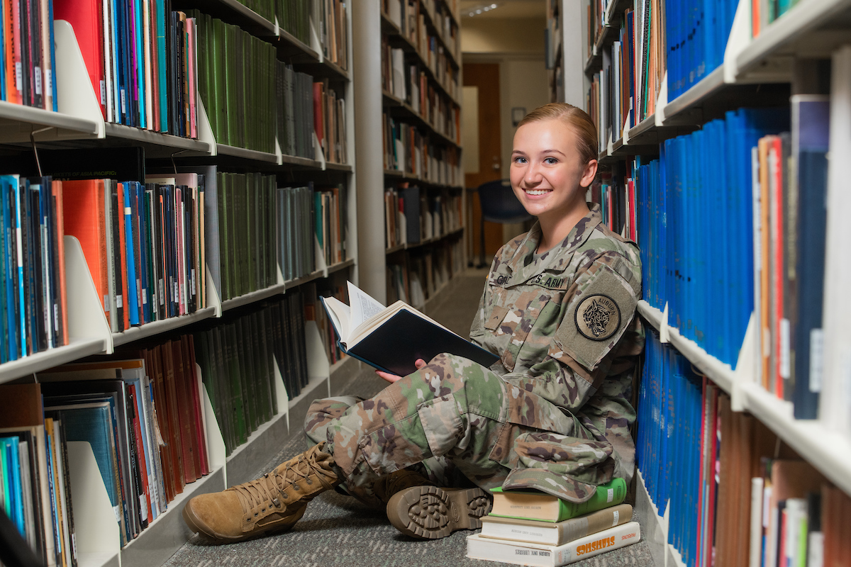 SeAnna Graddy in uniform at the library