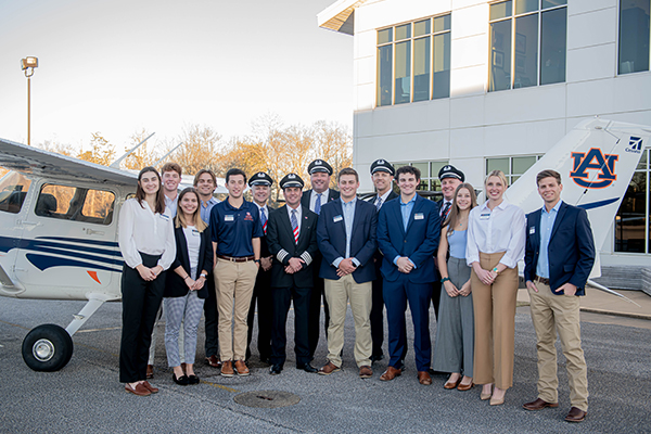 Southwest Airlines captains with Auburn Aviation students