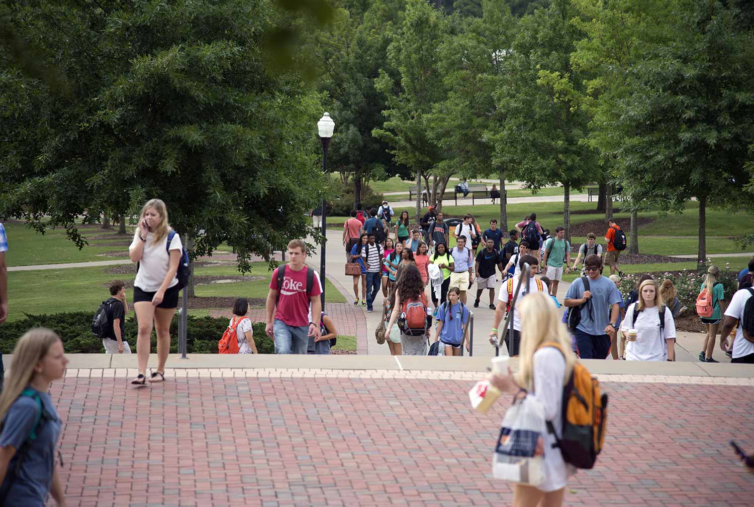 Several Students walking around campus