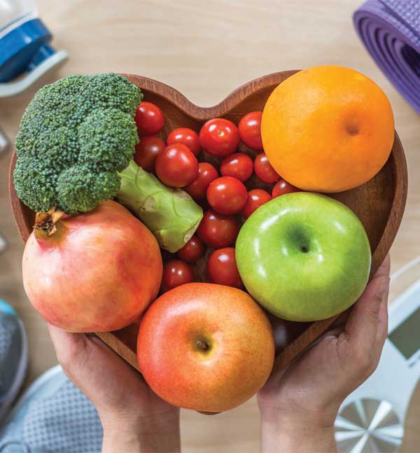 Fruit in a heart-shaped bowl