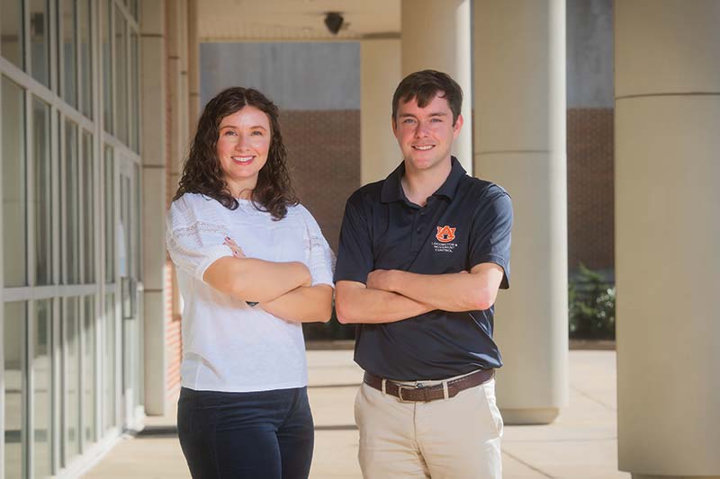 Dr. Jaimie Roper and Ph.D. student Patrick Monaghan pose for a photograph