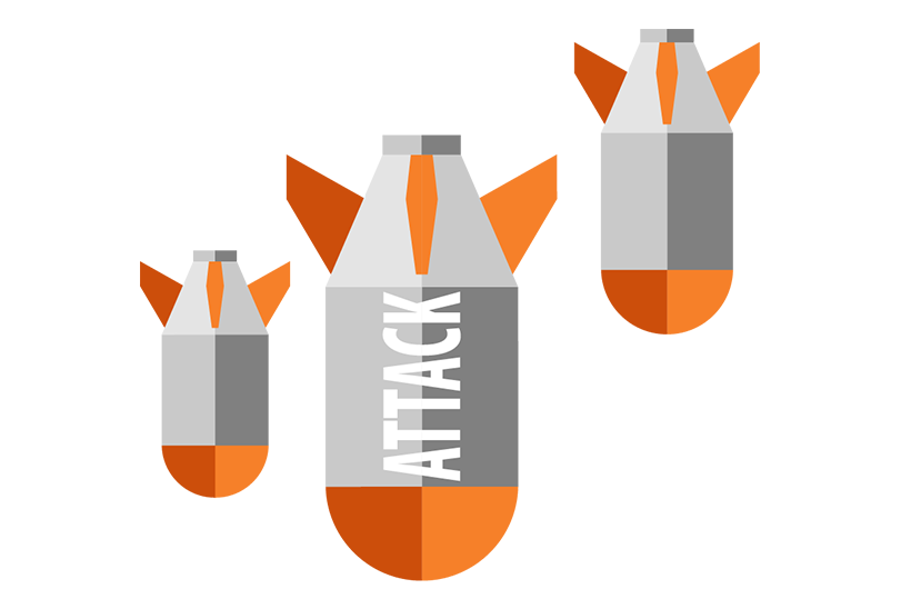 Graphic icon including three bombs falling